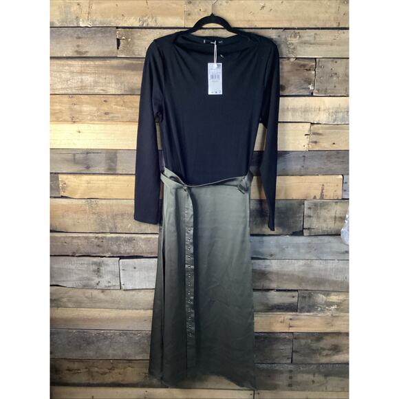 Mango 423 Grace Dress Black And Green Long Sleeve Size Large - Picture 1 of 5